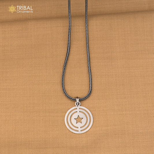 925 sterling silver round shape star design pendant with chain stylish unisex jewelry nsp1153