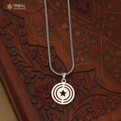 925 sterling silver round shape star design pendant with chain stylish unisex jewelry nsp1153