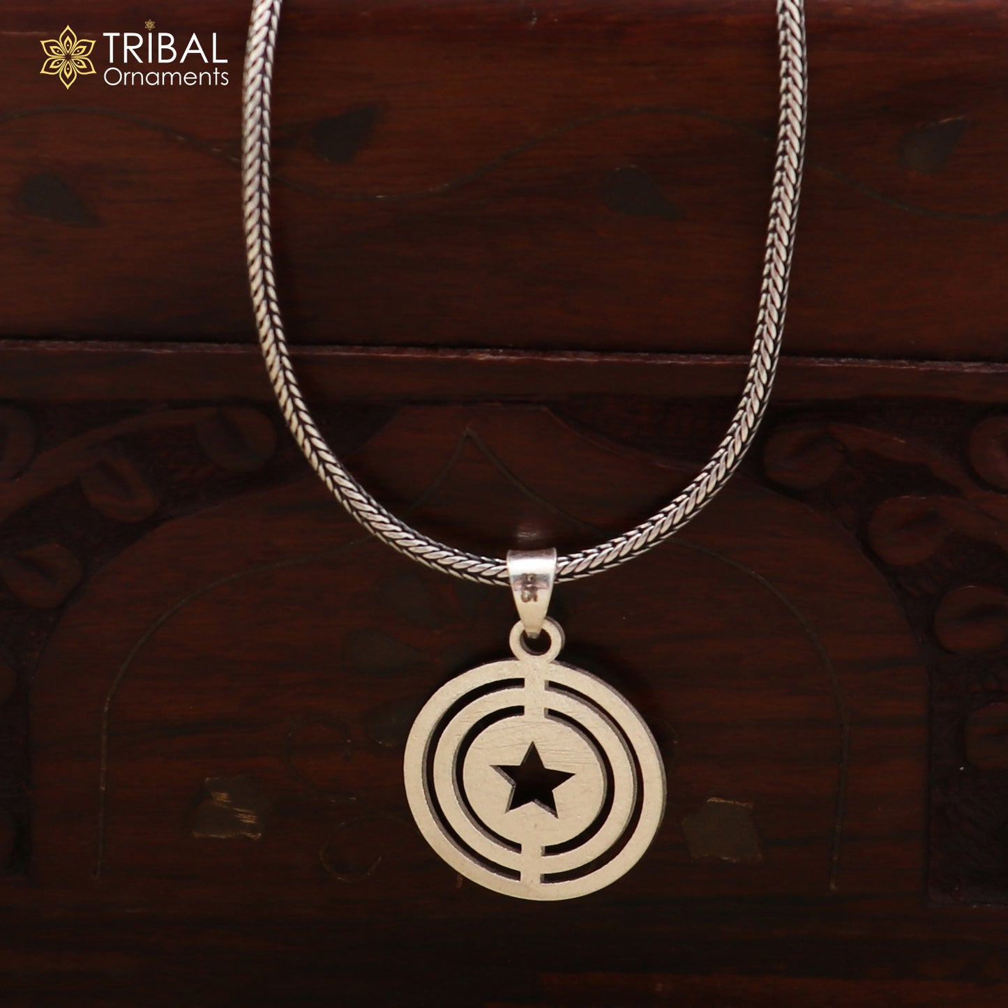 925 sterling silver round shape star design pendant with chain stylish unisex jewelry nsp1153