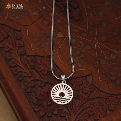 925 sterling silver sun set style pendant with chain stylish unisex jewelry nsp1154