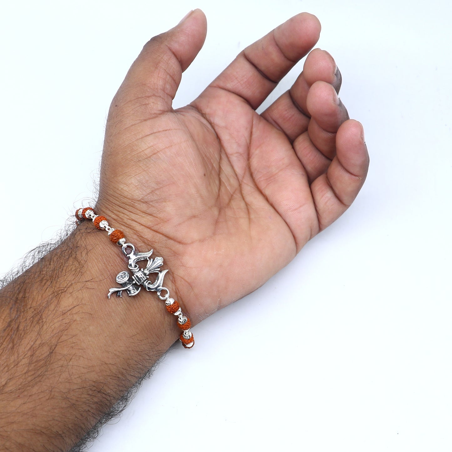 925 Sterling silver customized rudraksha beaded Lord Shiva trident / trishul  Rakhi bracelet. best gift for your brother's of special Rakshabandhan rk406