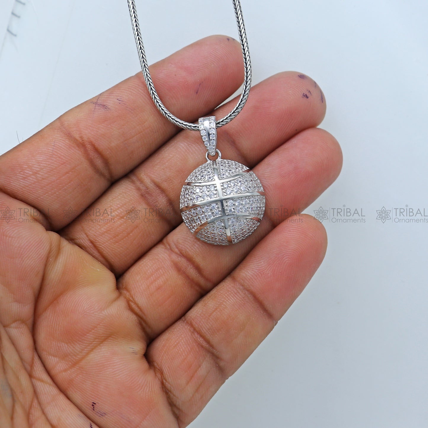 925 Sterling silver basket ball ( sports ) pendant nsp957