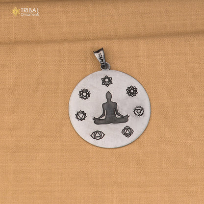 925 sterling silver seven chakra and yogi symbol pendant with chain stylish unisex jewelry nsp1172