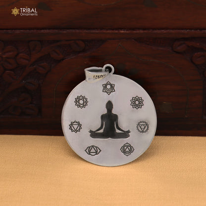 925 sterling silver seven chakra and yogi symbol pendant with chain stylish unisex jewelry nsp1172