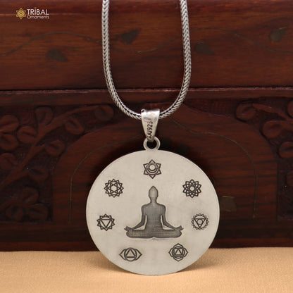 925 sterling silver seven chakra and yogi symbol pendant with chain stylish unisex jewelry nsp1172