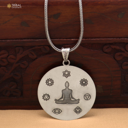 925 sterling silver seven chakra and yogi symbol pendant with chain stylish unisex jewelry nsp1172