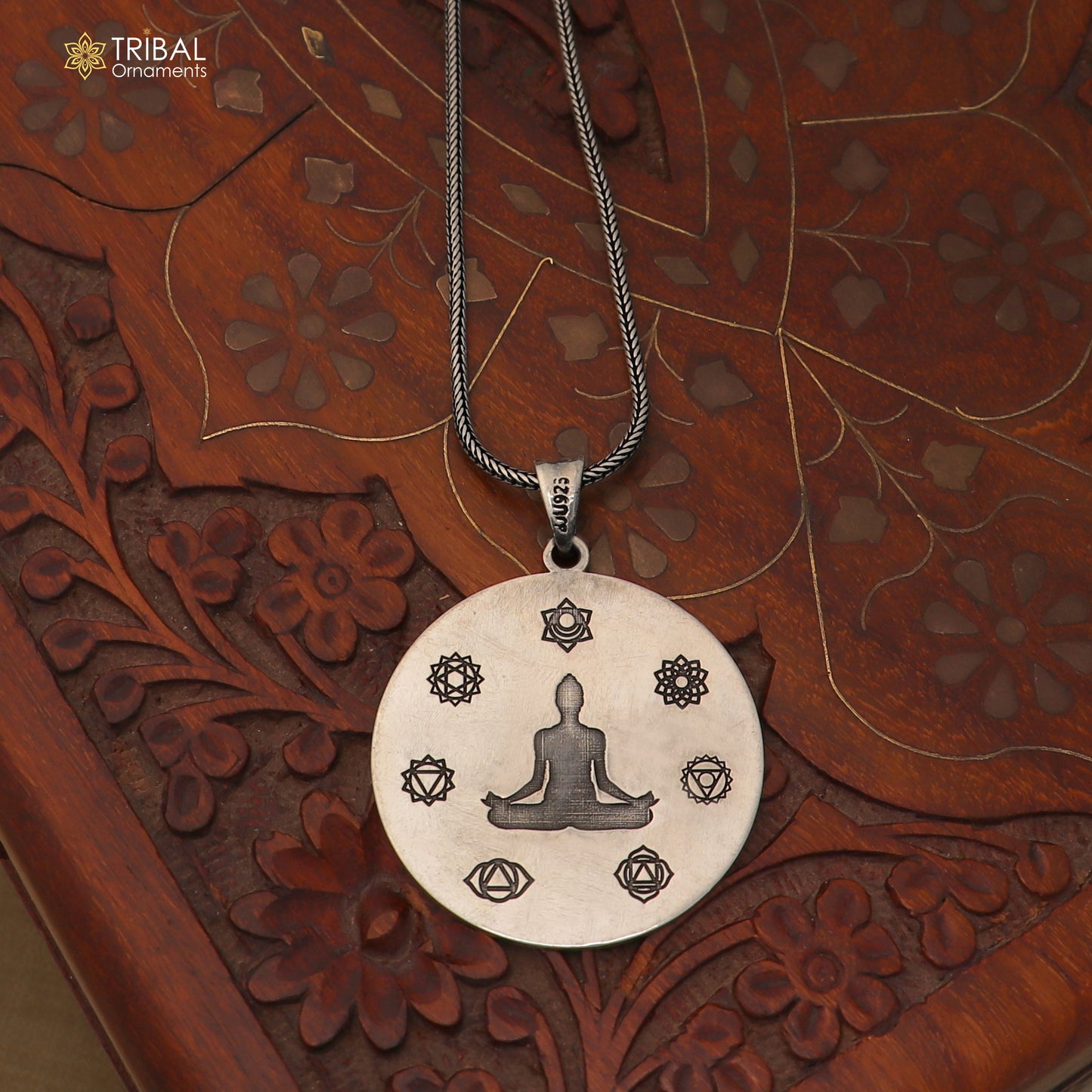 925 sterling silver seven chakra and yogi symbol pendant with chain stylish unisex jewelry nsp1172