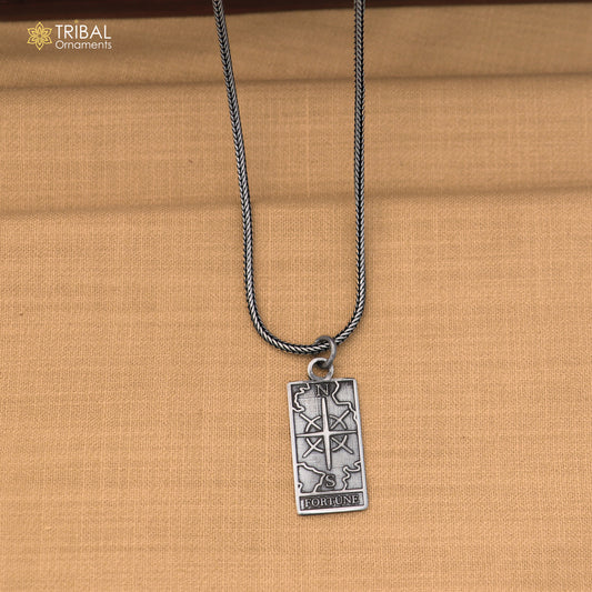 925 sterling silver Wheel of Fortune Tarot Card pendant with chain unisex jewelry nsp1167