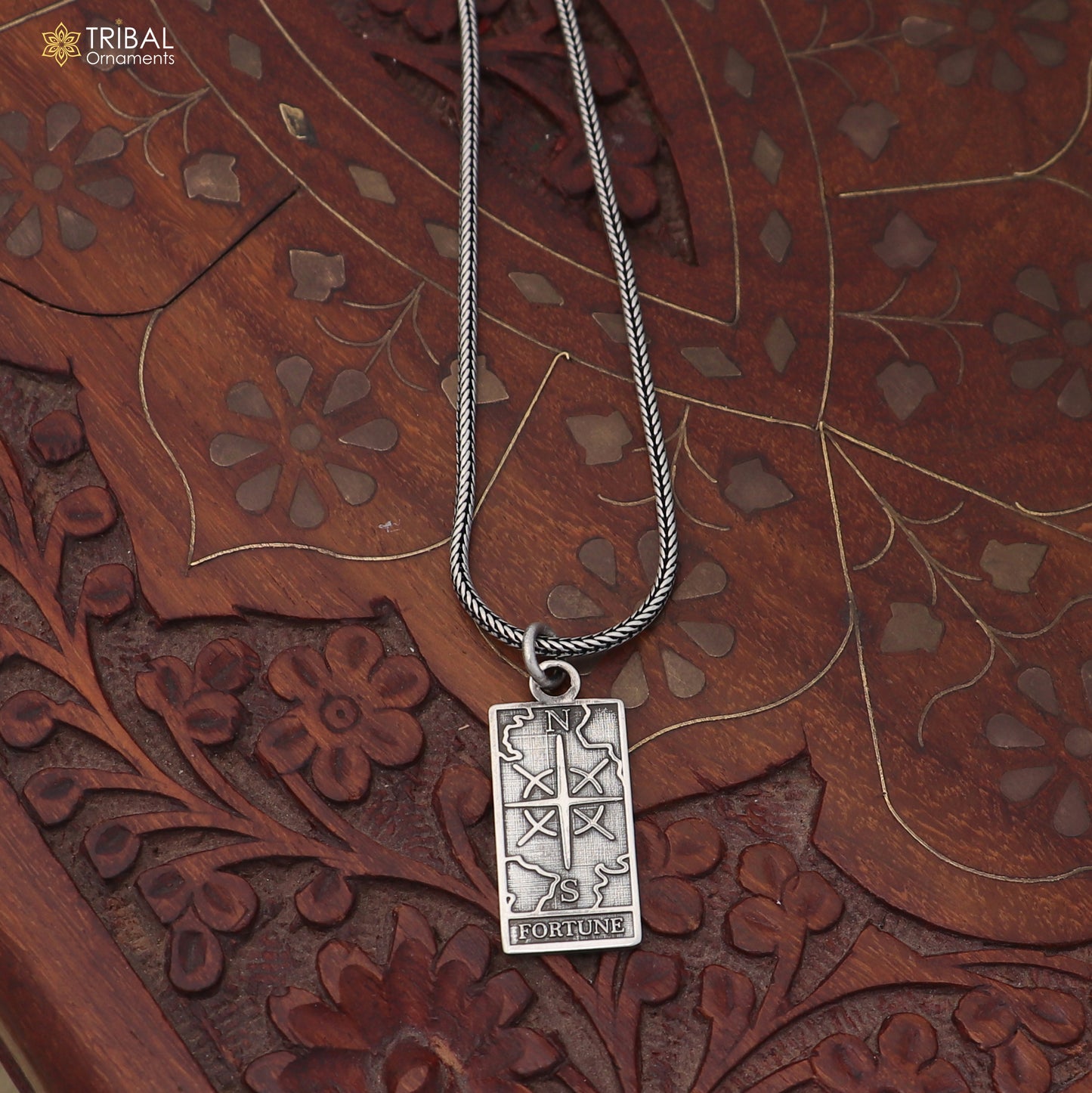 925 sterling silver Wheel of Fortune Tarot Card pendant with chain unisex jewelry nsp1167