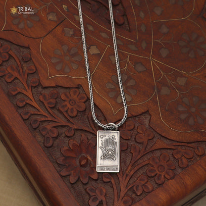 925 sterling silver Hand design Tarot Card pendant with chain stylish unisex jewelry nsp1169
