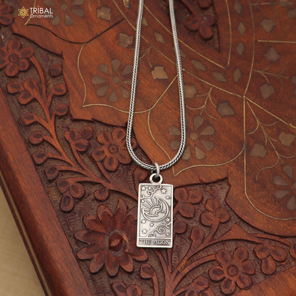925 sterling silver The Moon Tarot Card pendant with chain stylish unisex jewelry nsp1170