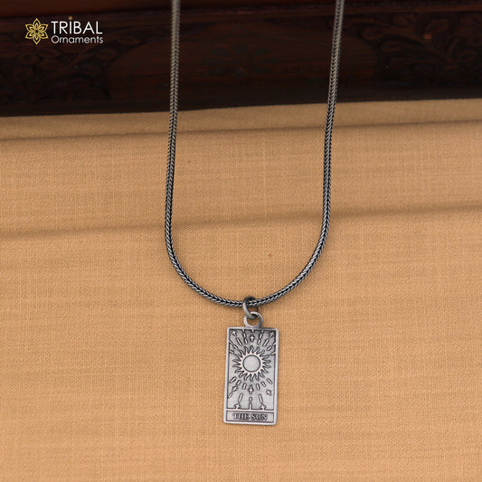 925 sterling silver The Sun Tarot Card pendant with chain stylish unisex jewelry nsp1171