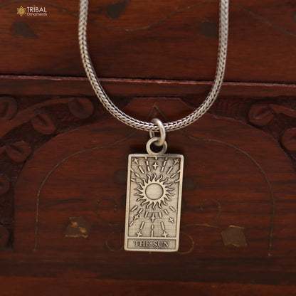 925 sterling silver The Sun Tarot Card pendant with chain stylish unisex jewelry nsp1171