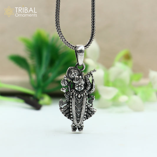 925 sterling silver handmade lord Shree nath ji ( krishna ) Pendant with chain tribal jewellery nsp1049