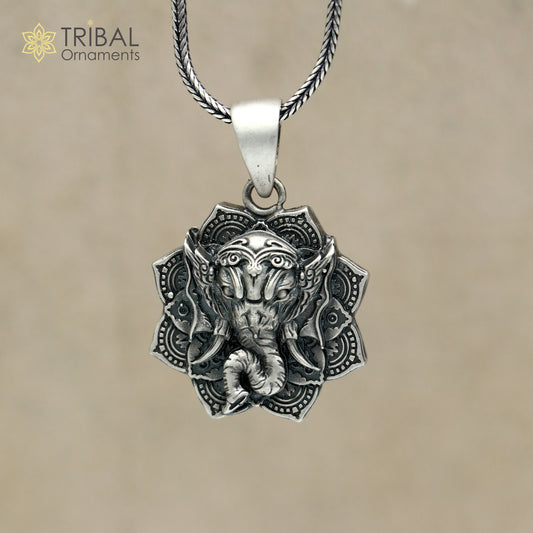 925 sterling silver handmade floral design lord Ganesha Pendant with chain tribal jewellery nsp1051