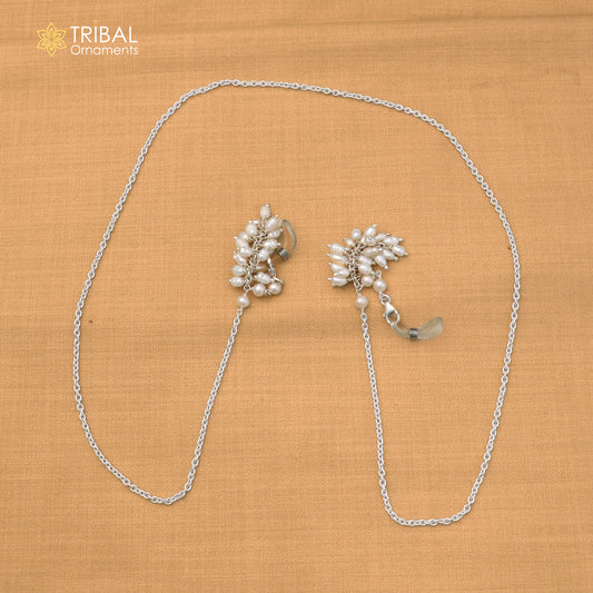 925 Sterling silver pearl beads with cuban link chain Women Stylish Sunglass Eyeglass Cord mask chain ch655