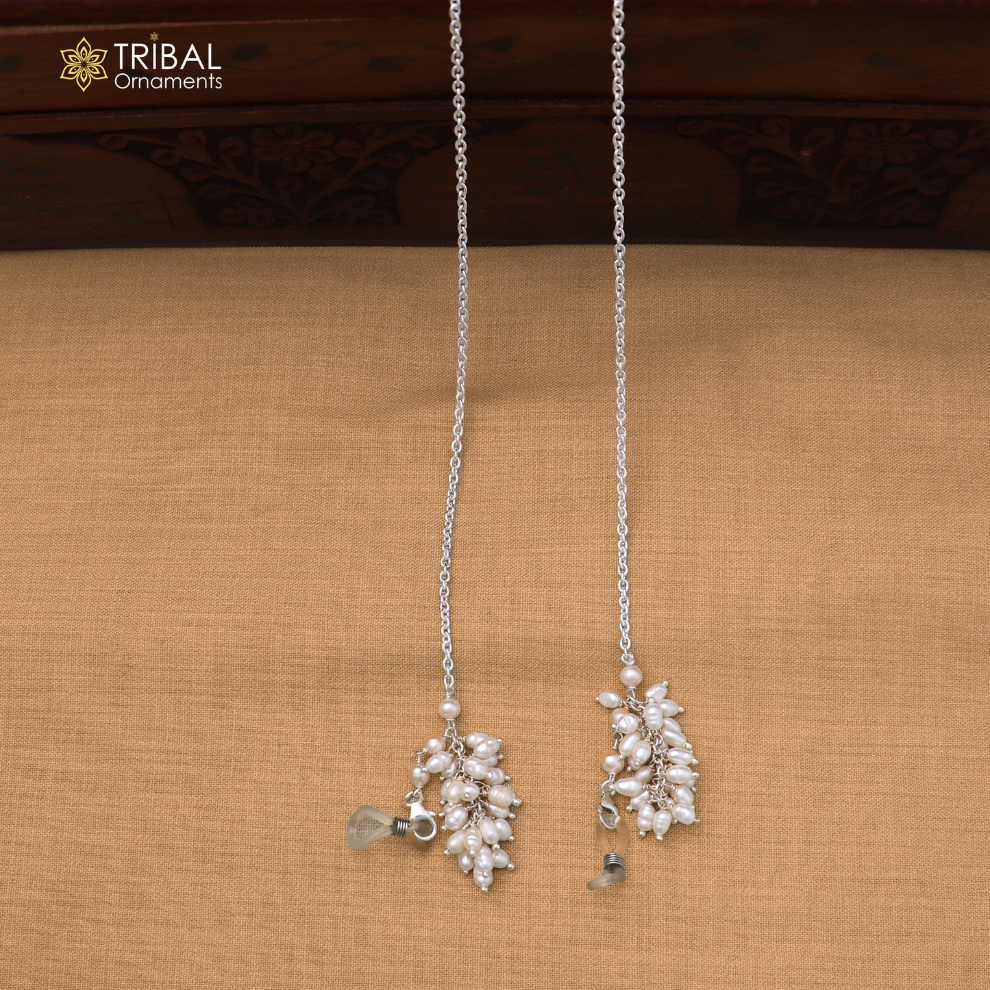 925 Sterling silver pearl beads with cuban link chain Women Stylish Sunglass Eyeglass Cord mask chain ch655
