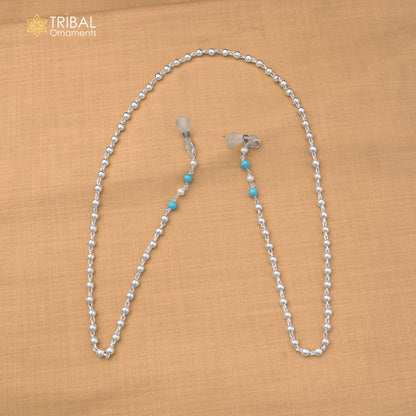 925 Sterling silver beaded chain Women Stylish Sunglass Eyeglass Cord mask chain ch657