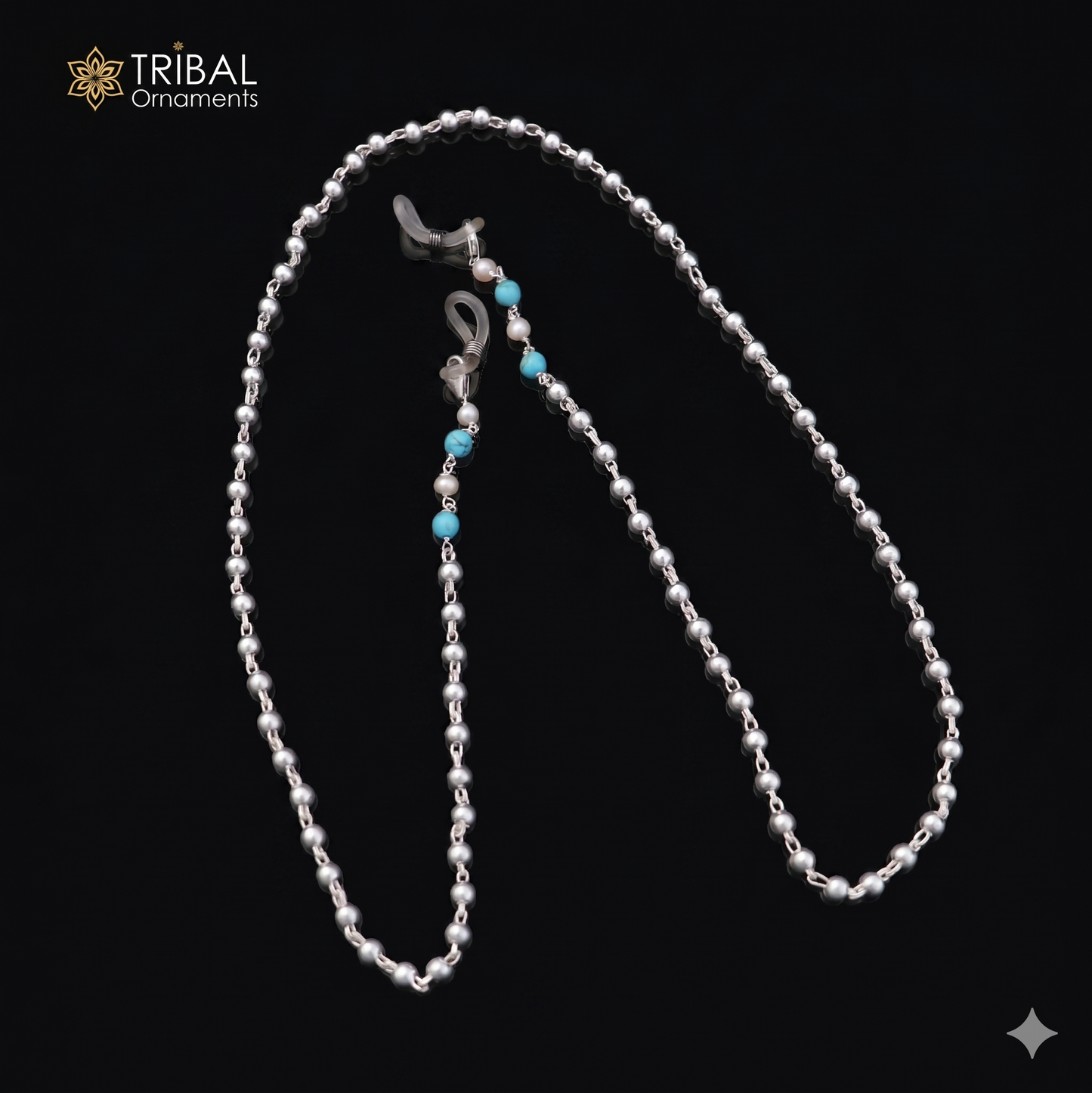 925 Sterling silver beaded chain Women Stylish Sunglass Eyeglass Cord mask chain ch657