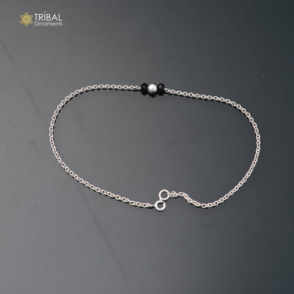 10.5" 925 sterling silver black stone beads anklets foot bracelet belly dance jewelry ank786