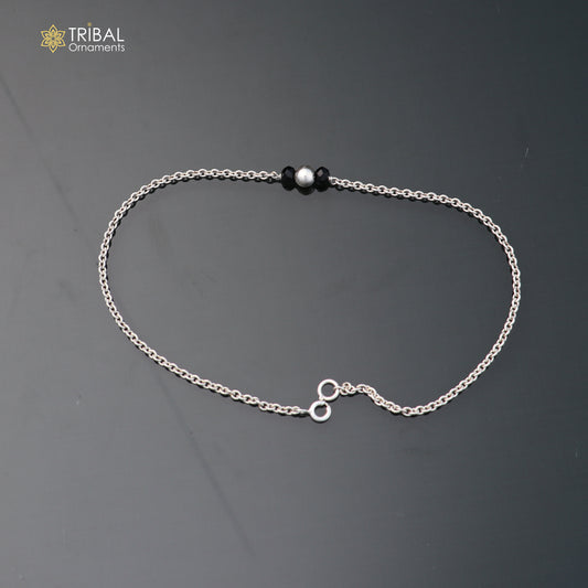 10.5" 925 sterling silver black stone beads anklets foot bracelet belly dance jewelry ank786