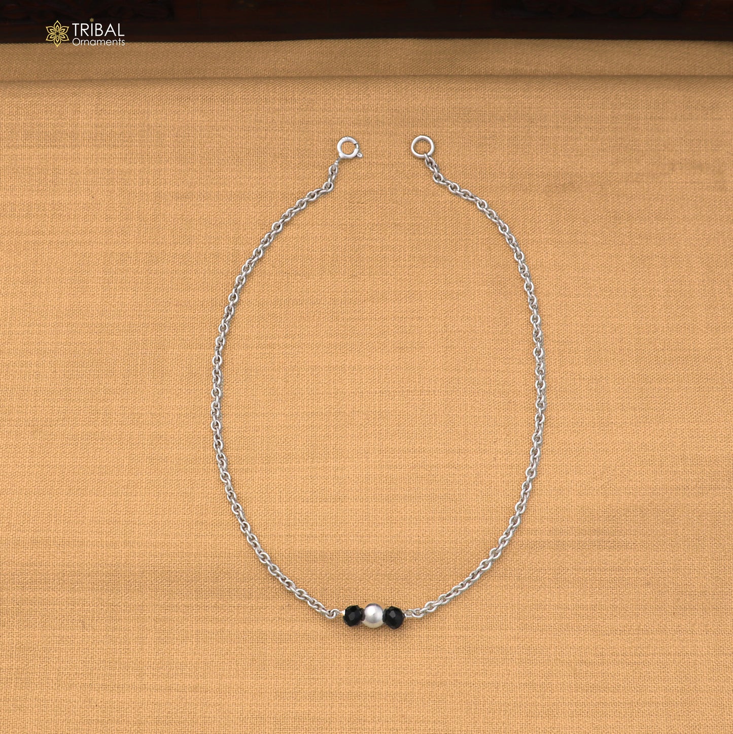 10.5" 925 sterling silver black stone beads anklets foot bracelet belly dance jewelry ank786