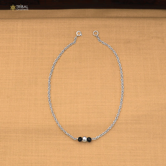 10.5" 925 sterling silver black stone beads anklets foot bracelet belly dance jewelry ank786