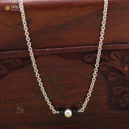 10.5" 925 sterling silver black stone beads anklets foot bracelet belly dance jewelry ank786
