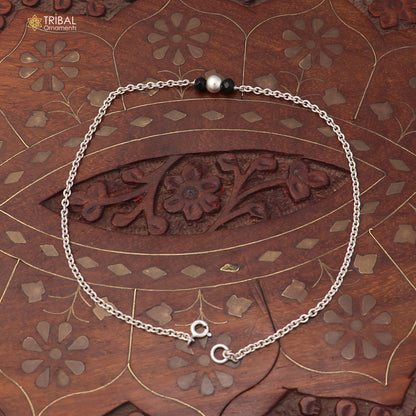 10.5" 925 sterling silver black stone beads anklets foot bracelet belly dance jewelry ank786