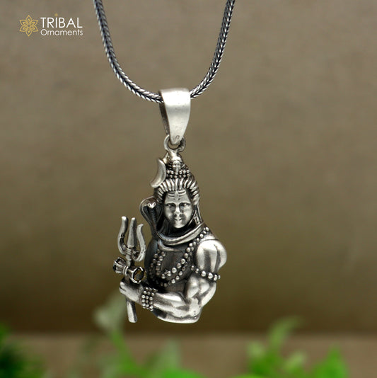 925 sterling silver handmade lord Mahakal Pendant with chain tribal jewellery nsp1054