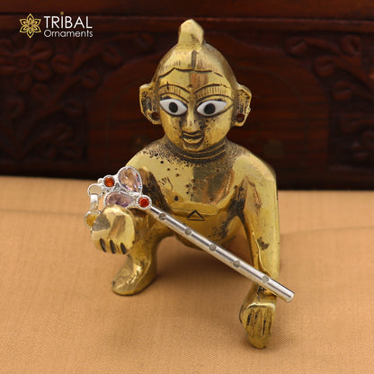 925 sterling silver stone design bansuri laddu Gopala flute, Krishna flute su1400