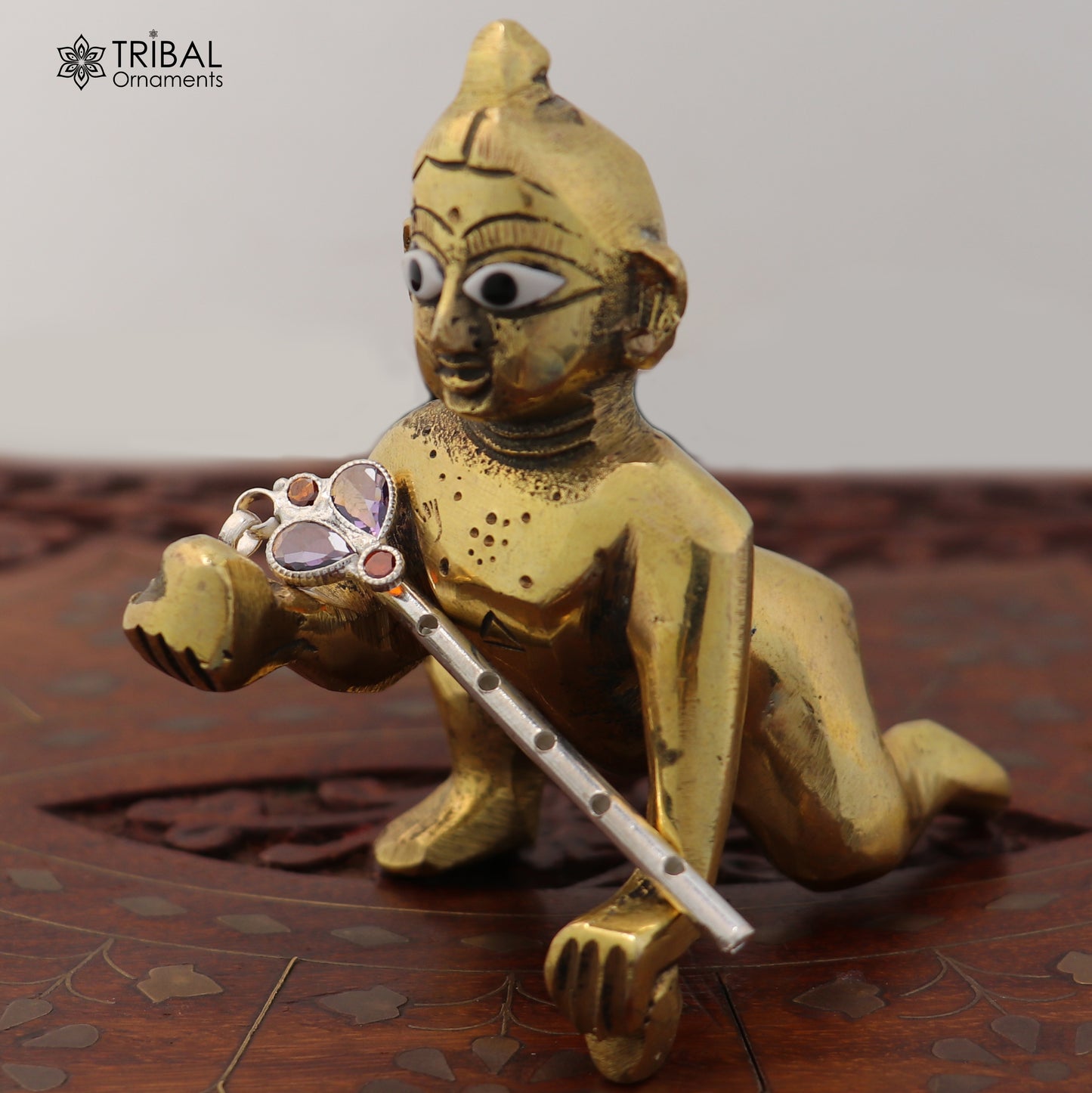 925 sterling silver stone design bansuri laddu Gopala flute, Krishna flute su1400