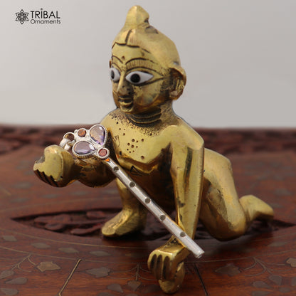925 sterling silver stone design bansuri laddu Gopala flute, Krishna flute su1400