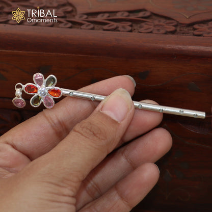 925 sterling silver stone design bansuri laddu Gopala flute, Krishna flute su1401