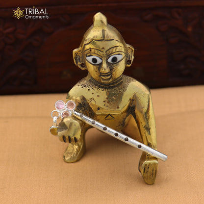 925 sterling silver stone design bansuri laddu Gopala flute, Krishna flute su1402