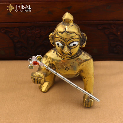 925 sterling silver stone design bansuri laddu Gopala flute, Krishna flute su1403