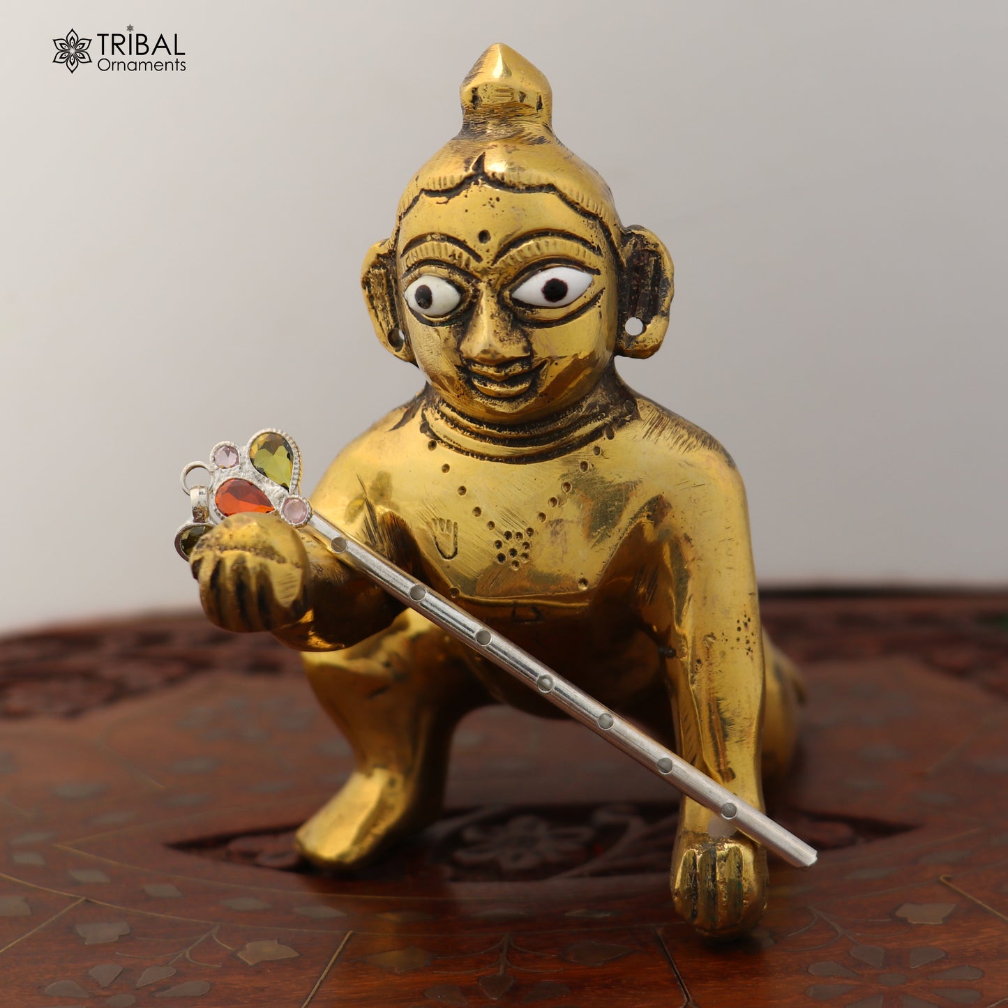 925 sterling silver stone design bansuri laddu Gopala flute, Krishna flute su1403