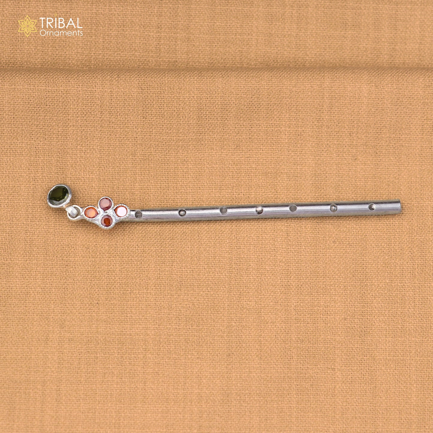 925 sterling silver stone design bansuri laddu Gopala flute, Krishna flute su1404