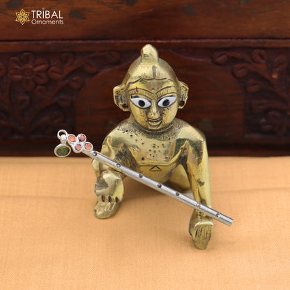 925 sterling silver stone design bansuri laddu Gopala flute, Krishna flute su1404