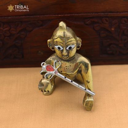 925 sterling silver stone design bansuri laddu Gopala flute, Krishna flute su1405