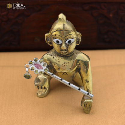 925 sterling silver stone design bansuri laddu Gopala flute, Krishna flute su1406