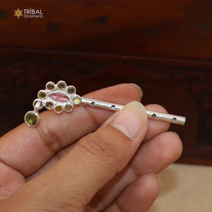 925 sterling silver stone design bansuri laddu Gopala flute, Krishna flute su1406
