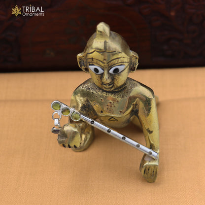 925 sterling silver stone design bansuri laddu Gopala flute, Krishna flute su1407