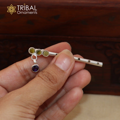 925 sterling silver stone design bansuri laddu Gopala flute, Krishna flute su1407