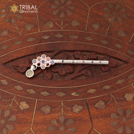 925 sterling silver stone design bansuri laddu Gopala flute, Krishna flute su1408
