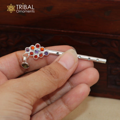 925 sterling silver stone design bansuri laddu Gopala flute, Krishna flute su1408