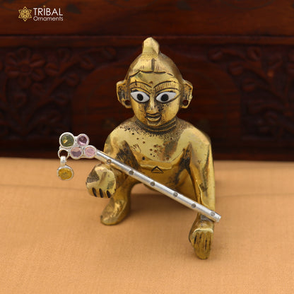925 sterling silver stone design bansuri laddu Gopala flute, Krishna flute su1409