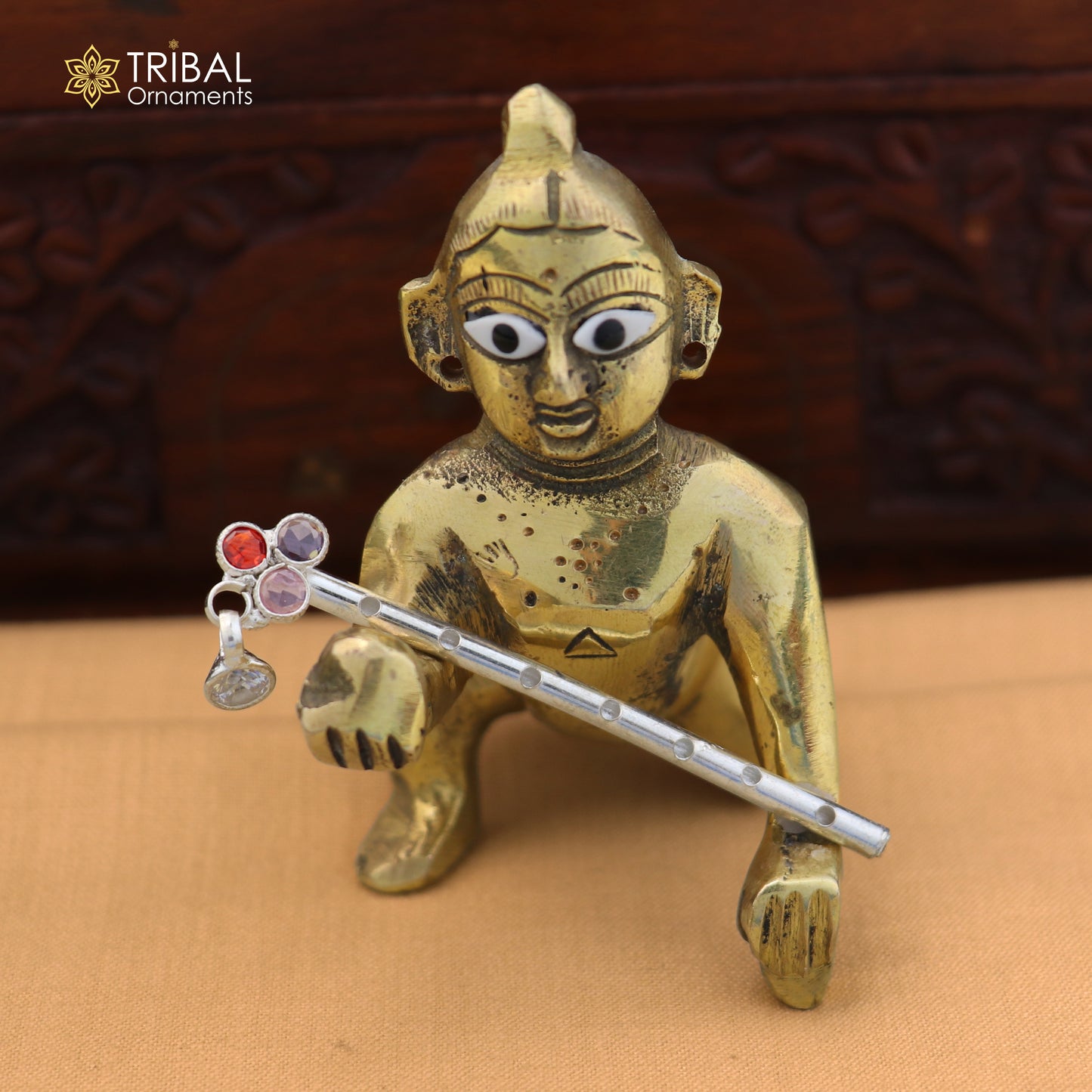 925 sterling silver stone design bansuri laddu Gopala flute, Krishna flute su1413