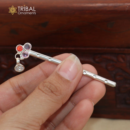 925 sterling silver stone design bansuri laddu Gopala flute, Krishna flute su1413