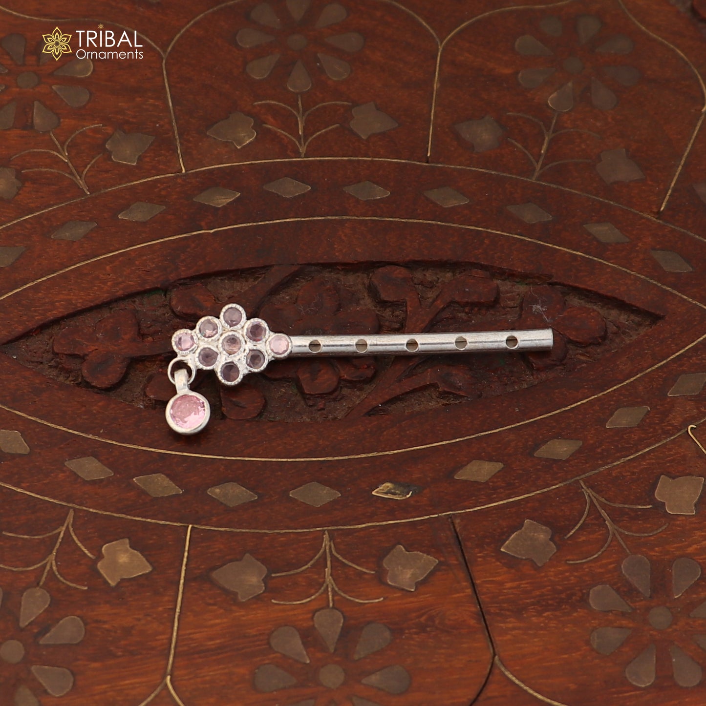 925 sterling silver stone design bansuri laddu Gopala flute, Krishna flute su1414